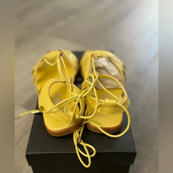 NWT Anthropologie Silent D Gladiator Satelli Tie Up Sandals Leather Upper Yellow - Picture 3 of 7